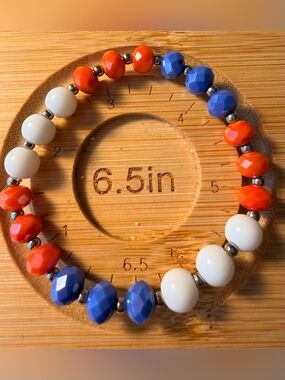Faceted Blue, Orange & White Beaded Stretch Bracelet - Women’s Jewelry